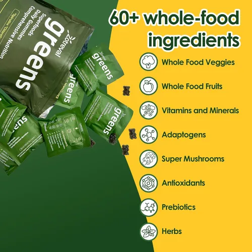 Miniatura 3 de Daily Greens, Superfood - Paquetes de gomitas verdes, suplemento de clorella y espirulina con más de 20 prebióticos orgánicos, vitaminas y minerales