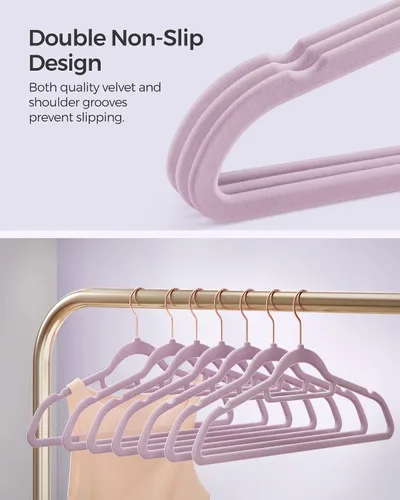 Miniatura 6 de SONGMICS Paquete de 30 perchas para pantalones y 50 perchas para ropa, perchas de terciopelo con clips ajustables, antideslizantes y ahorran