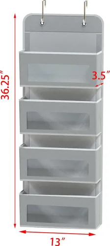 Miniatura 2 de Simple Houseware - Organizador con 4 bolsillos con ventana transparente para colgar en la puerta del armario, para dormitorio, baño, despensa, gris