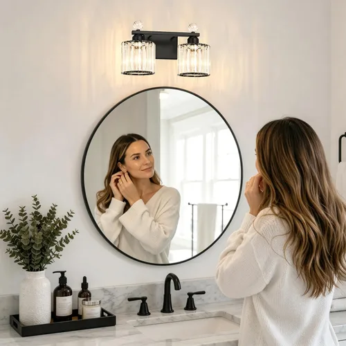 Miniatura 8 de Lxybcce Moderna lámpara de tocador de baño de cristal, 14 pulgadas, 2 luces, accesorios de luz negra sobre el espejo, fácil instalación e