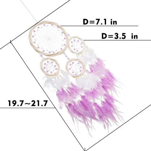 Miniatura 6 de Atrapasueños grandes de ratán, pluma de gallo morado claro con perla de lujo, multianillo, atrapasueños hecho a mano para dormitorio, atrapasueños