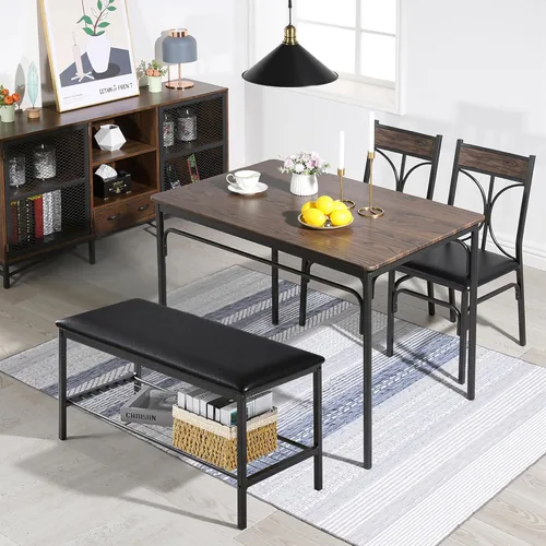 Miniatura 2 de VECELO Juego de mesa de comedor de cocina con banco tapizado y 2 sillas Diseño compacto que ahorra espacio Perfecto para apartamentos pequeños