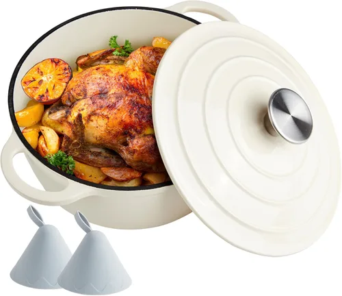 Miniatura 16 de Horno holandés de hierro fundido esmaltado de 6 cuartos de galón con tapa, asas dobles grandes, apto para horno hasta 500 °F, olla redonda clásica