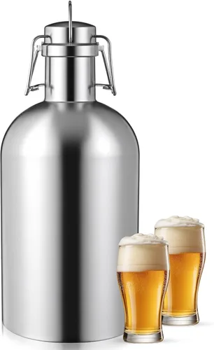 Maxdot Cultivador de cerveza de acero inoxidable de 64 onzas, a prueba de fugas, de una sola pared, 1/2 galón, cultivadores de cerveza de vidrio