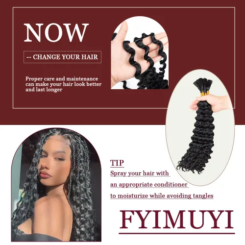 Miniatura 4 de Cabello bohemio para trenzar de 18 pulgadas, 2 paquetes de cabello ondulado profundo a granel para trenzas bohemias, sin trama, extensiones