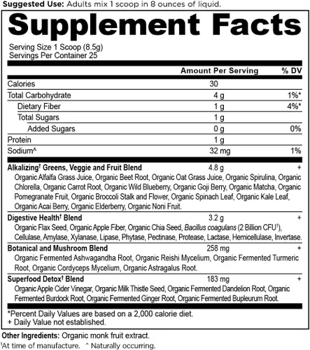 Miniatura 2 de Ancient Nutrition Supergreens Alkalize & Detox - Polvo de superalimento orgánico hecho de frutas reales, verduras y hierbas, para apoyo digestivo