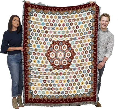 Miniatura 7 de Pure Country Weavers Manta de edredón – Nueve parches de flores – Patrones de regalo de jardín con hojas florales de regazo cuadrado tejido