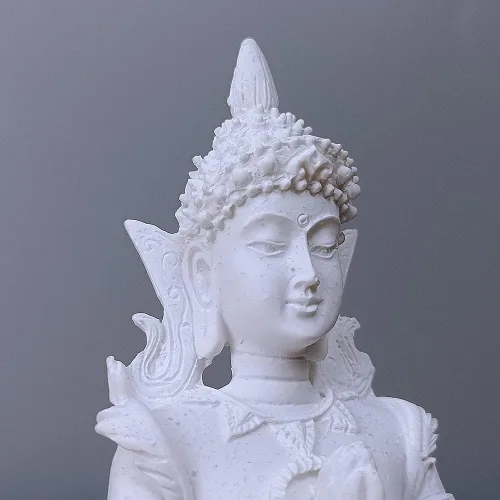 Miniatura 5 de Estatua armoniosa de meditación de yoga de Buda blanca, escultura coleccionable de piedra arenisca artesanal, decoración de escultura de Feng Shui