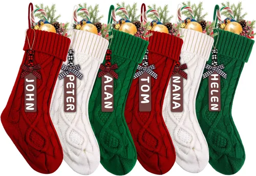 XIMISHOP Paquete de 6 calcetines de Navidad, 18 pulgadas, calcetines grandes de punto trenzado personalizados para colgar en Navidad, decoraciones