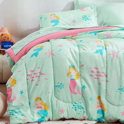 SLEEP ZONE - Juego de edredón de 5 piezas tamaño Individual para niños, estampado suave, con edredón, sábanas y fundas para cojín y almohada, diseño