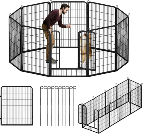 Miniatura 15 de Corralito para perros, 40 pulgadas de altura, 14 paneles de valla resistente para perros con puerta, corral de ejercicio antioxidante para perros