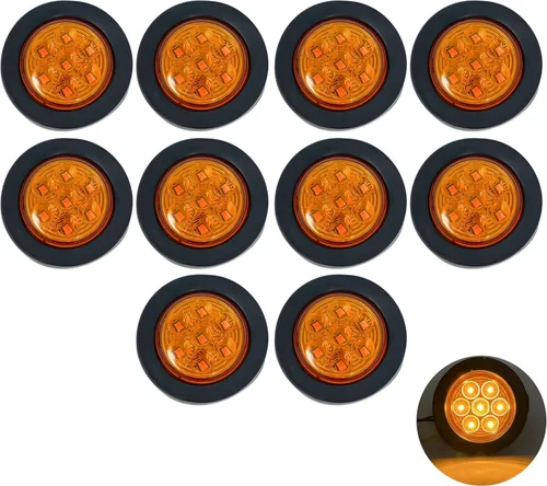 Miniatura 13 de All Star Truck Parts 8 piezas de luz LED redonda de 2 pulgadas para marcador lateral de seguridad [7 LEDs] [ojal de goma] [IP 67] para remolques - 4