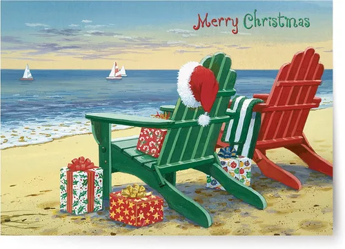Miniatura 32 de Red Farm Studios Designer Greetings - Tarjetas de Navidad en caja, diseño de hombre de arena de playa con gaviotas