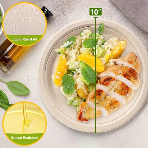 Miniatura 6 de Platos de papel de 10 pulgadas, paquete de 50 platos desechables compostables, respetuosos con el medio ambiente, reciclados, resistentes, marrones