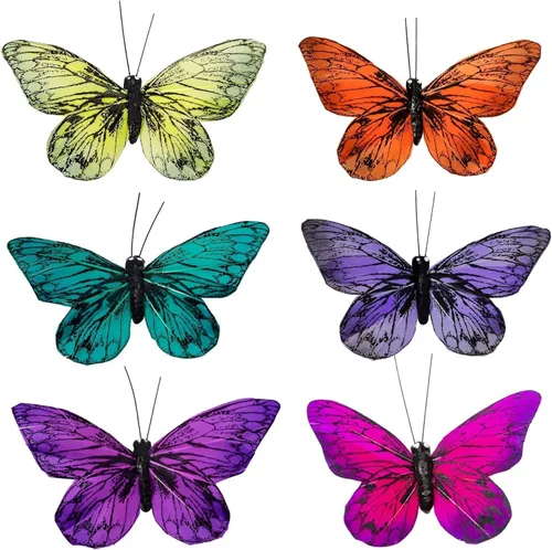 Miniatura 8 de YCHTEWY - Decoración de mariposa monarca, juego de 12 decoraciones de mariposa de plumas con clip, 3.75", naranja..