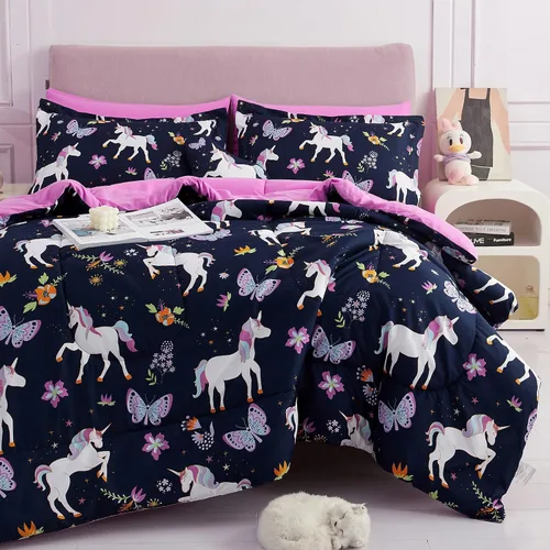 Miniatura 15 de Mooreeke Juego de edredón individual para niños de 6 piezas, juego de ropa de cama azul para adolescentes, microfibra de dinosaurio, cama para niños