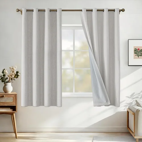 Miniatura 28 de Cortinas de lino 100% opacas para dormitorio, cortinas opacas de 45 pulgadas de largo, cortinas de oscurecimiento de habitación para sala de estar