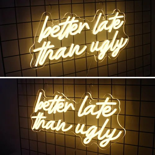 Miniatura 3 de Letrero de neón LED Horseneon Mejor Tarde Que Nunca, Letras de Letreros de Neón para Decoración de Pared, Letrero de Luz de Neón Blanco Cálido
