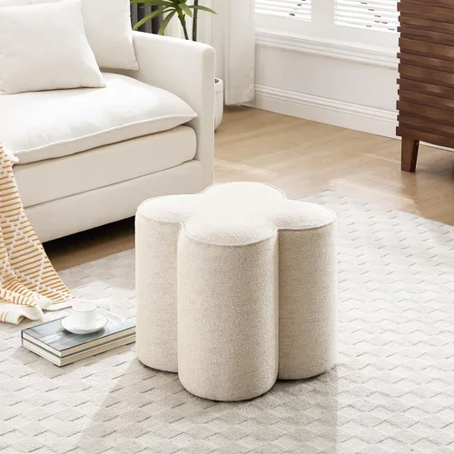 Miniatura 8 de Zesthouse Juego de 2 puf otomanos de flores, reposapiés de tela de lino beige para sofá, taburetes modernos para sala de estar, bonita otomana