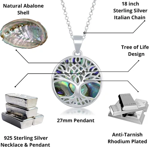 Miniatura 4 de Sterling Silver Turquoise Stone Abalone Mother of Pearl Necklaces for Women - Tree of Life Necklace - Heart Pendant Necklaces - Unique Jewelry Gifts