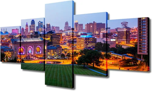 Miniatura 92 de TUMOVO Fotos en lienzo de Estados Unidos, Cincinnati, Ohio, Skyline at Dusk para tu sala de estar, impresiones de paisaje urbano de rascacielos