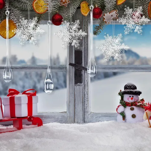 Miniatura 5 de Bencailor - Juego de 18 adornos de carámbanos de copo de nieve de Navidad de acrílico para árbol, decoraciones colgantes de diamante de cristal