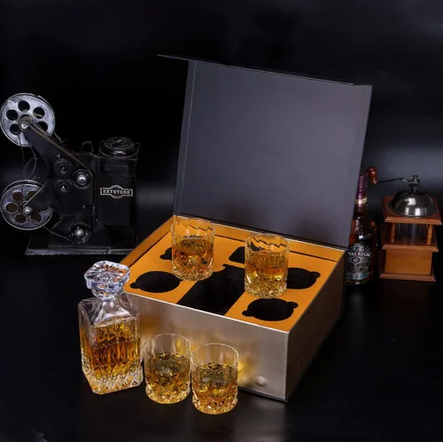 Miniatura 8 de KANARS Juego de decantador de whisky y vasos en caja de regalo única, juego de decantador de licor de cristal original para bourbon, escocés, vodka