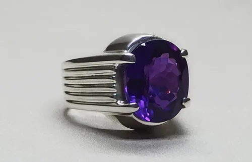 Miniatura 8 de Oval Cut 12 Carat Deep Purple Amethyst Mens Plain Ring Sterling Silver 925 Handmade Amethyst Ring Gift for Him