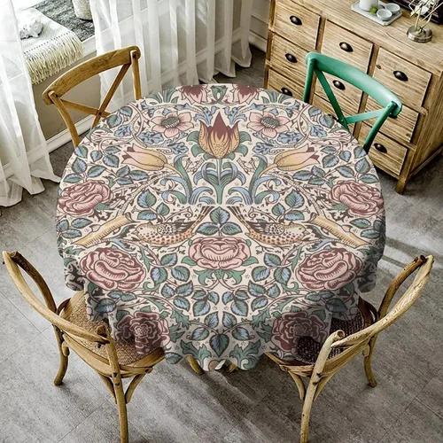 Mantel de Mesa William Morris, Diseño Original William Morris Rústico de Granja Familiar con Estampado Étnico Mínimo para Decoración de Fiesta,