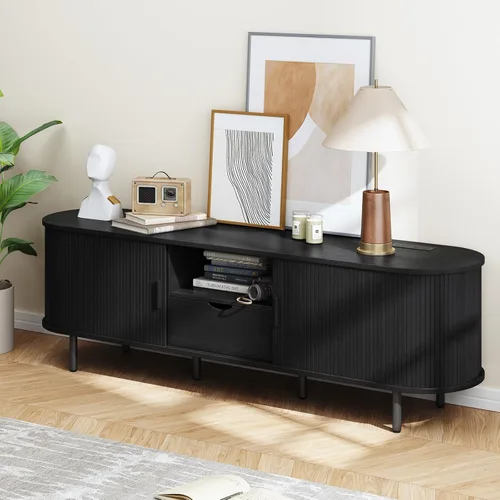 Miniatura 6 de ONBRILL Soporte de TV de 69 pulgadas con toma de corriente para televisores de hasta 80 pulgadas, centro de entretenimiento con almacenamiento