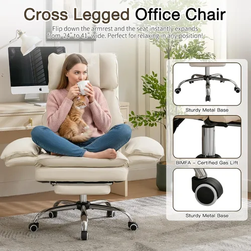 Miniatura 5 de Cloud - Silla de oficina con patas cruzadas con reposapiés, silla ergonómica ejecutiva grande y alta, reposabrazos abatibles para mascotas, silla