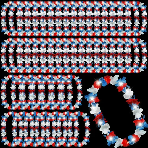 Miniatura 28 de Sherr 24 piezas Collares de leis LED iluminados, collares de flores hawaianas con luces LED para bodas, playa, tropical, carnaval, suministros