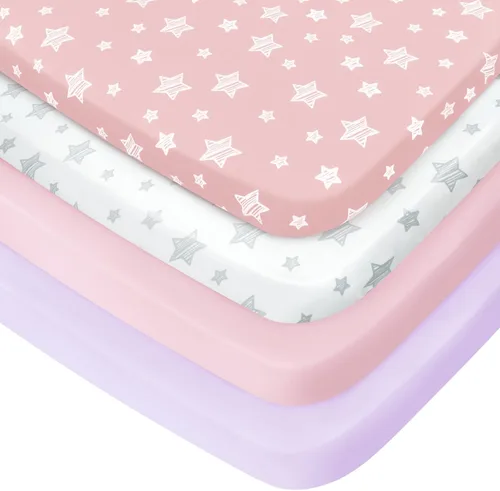 Miniatura 18 de Sábanas para Pack and Play para niños, paquete de 4 sábanas para minicuna, sábana ajustada elástica para Pack and Play y corralito, compatible