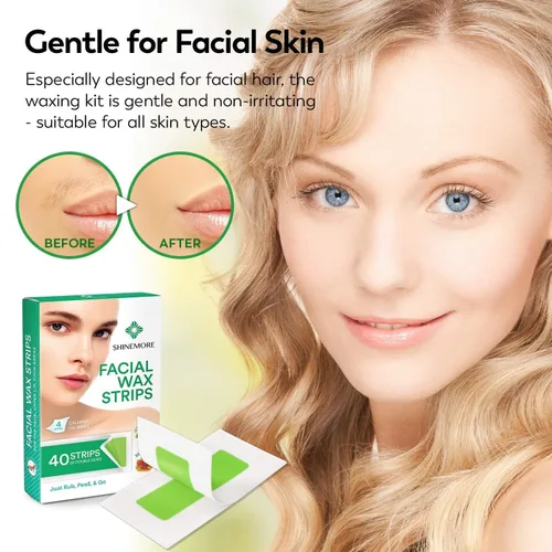 Miniatura 3 de ShineMore Tiras de Cera Facial para Depilación - Hipoalergénica para Todos los Tipos de Piel - Suave y de Acción Rápida para Rostro, Cejas, Labio
