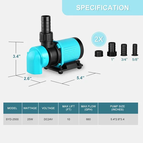 Miniatura 2 de Bomba de retorno para acuario de 660 GPH con controlador de pantalla LCD, bomba de acuario DC 24V 25W para acuario de agua salada y agua dulce