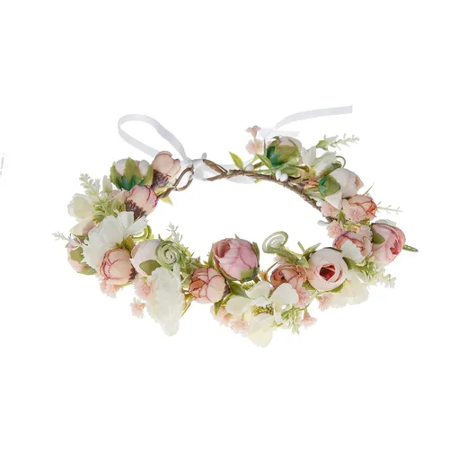 Miniatura 32 de Vividsun Corona floral de hoja verde para boda, corona de flores nupciales, accesorios de maternidad para fotos (A blanco)