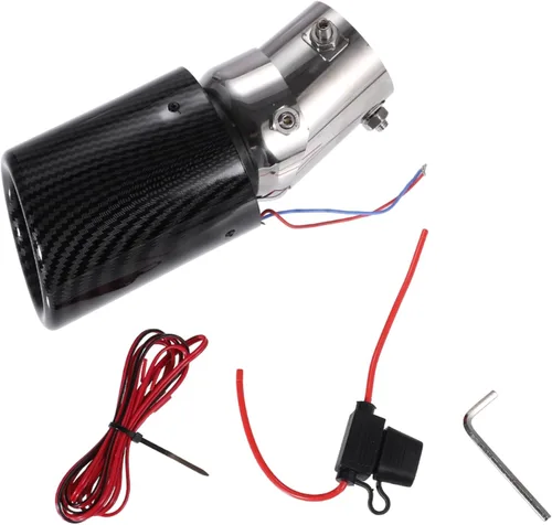 Tubo de escape de coche con luces LED rojas ajustable 1.4-2.2 pulgadas entrada 8.3 pulgadas longitud acero inoxidable fibra de carbono patrón negro