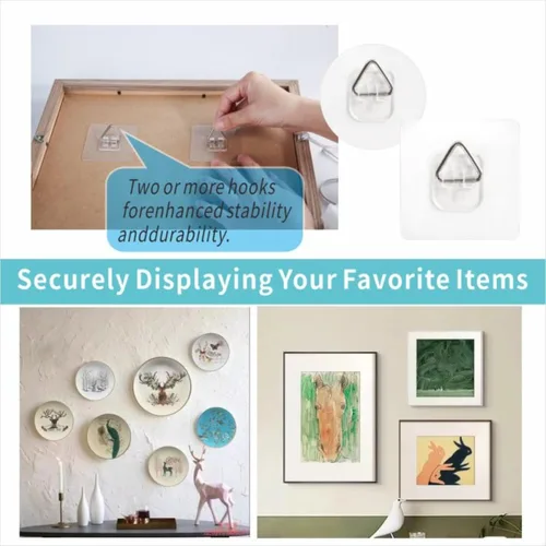 Miniatura 6 de Paquete de 12 ganchos adhesivos para fotos, ganchos de pared invisibles sin clavos para platos, marcos de fotos y decoración de pared (2.6 pulgadas)