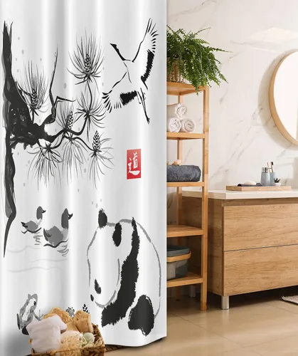 Miniatura 15 de set de cortina para baño decorativa de tela de poliéster con ganchos