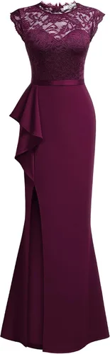 Miniatura 3 de MISSMAY Vestido largo formal de boda sin mangas con encaje floral retro para mujer