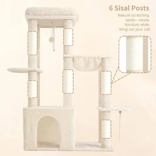 Miniatura 9 de Heybly Árbol para gatos resistente, torre para gatos de interior grande para adultos, casa condominio alta para gatos con zócalo extragrande