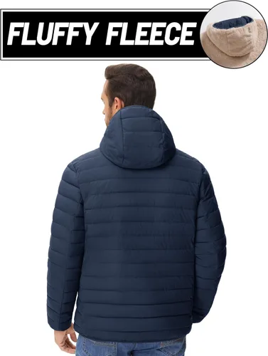 Miniatura 21 de MAGCOMSEN Chaqueta acolchada para hombre con capucha, forro de vellón, chaqueta térmica resistente al agua, chaqueta de plumón con cremallera