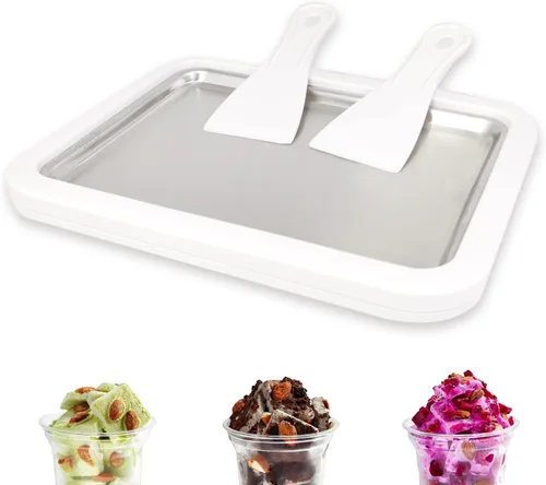 Miniatura 11 de Máquina para Hacer Helados Enrollados Máquina de Helado Instantáneo con 2 Espátulas Placa de Yogur Congelado Casero DIY Bandeja Instantánea