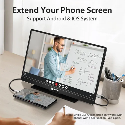 Miniatura 6 de KYY Monitor portátil de 15.6 pulgadas FHD 1080P USB-C HDMI con bolsa de cubierta inteligente y altavoces duales, pantalla externa de computadora