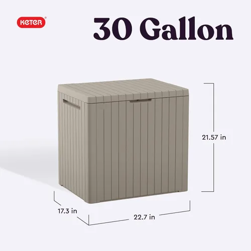 Miniatura 2 de Keter City - Caja de almacenamiento exterior de resina de 30 galones y mesa auxiliar de muebles de patio para accesorios de piscina y jardín