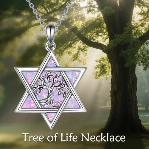 Miniatura 13 de YFN Collar de estrella de David de plata de ley, concha de abulón, árbol de la vida, joyería judía, regalos para mujeres y hombres