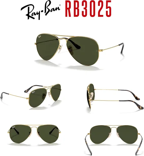 Miniatura 7 de Ray-Ban RB3025 - Lentes de sol de aviador de metal para hombre y mujer + paquete con kit de cuidado de gafas iWear de diseñador