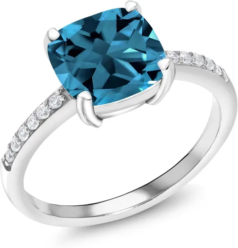 Miniatura 3 de Gem Stone King Anillo de compromiso de plata de ley 925 con piedra preciosa de corte cojín de 0.315 in Anillo de compromiso de aniversario de boda