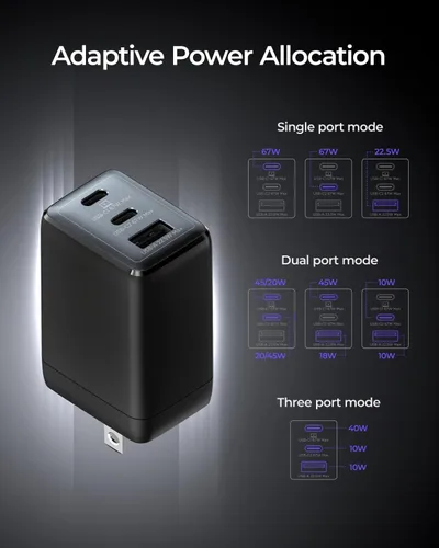 Miniatura 5 de wegear Cargador USB C de 67W, Bloque de Carga Rápida GaN de 3 Puertos con Enchufe Plegable, Compatible con MacBook Pro/Air, iPad Pro, iPhone