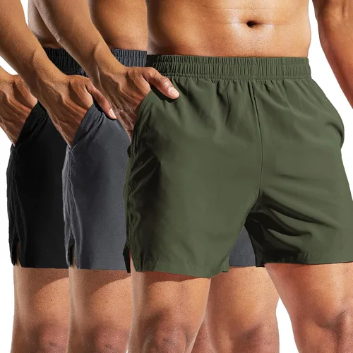Miniatura 10 de MIER Paquete de 3 pantalones cortos deportivos para correr de 5 pulgadas, de secado rápido, ligeros, para gimnasio, entrenamiento, deportes
